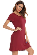 Burgundy Short Sleeve Nightgown Rayon Spandex Sleep Dress