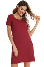 Burgundy Short Sleeve Nightgown Rayon Spandex Sleep Dress