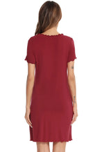 Burgundy Short Sleeve Nightgown Rayon Spandex Sleep Dress