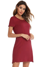 Burgundy Short Sleeve Nightgown Rayon Spandex Sleep Dress Sleep Dresses