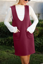 Burgundy Sleeveless Jumper Dress with Pockets for Women Woman Sweater Dresses