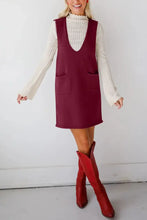 Burgundy Sleeveless Jumper Dress with Pockets for Women Woman Sweater Dresses