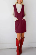 Burgundy Sleeveless Jumper Dress with Pockets for Women Woman Sweater Dresses