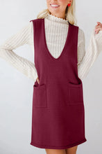Burgundy Sleeveless Jumper Dress with Pockets for Women