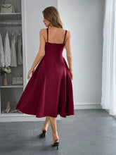 Burgundy Square Neck Midi Dress for Evening Burgundy