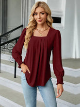 Burgundy square neck puff sleeve blouse with long sleeve length