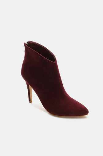 Burgundy Suede Stiletto Ankle Booties for Women Wine
