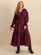 Burgundy Swiss Dot Tiered Maxi Dress with Belt Long Sleeve Maxi Dresses