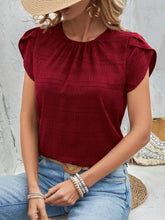 Burgundy Textured Flutter Sleeve Blouse for Women