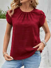 Burgundy Textured Flutter Sleeve Blouse for Women Woman T Shirts