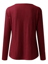 Burgundy Textured Long Sleeve Top with Decorative Button