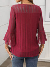 Burgundy Textured Sheer Blouse with Bell Sleeves