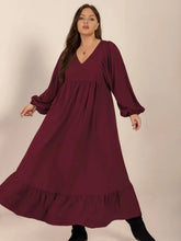 Burgundy Long Sleeve Ruched Maxi Dress