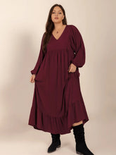 Burgundy Long Sleeve Ruched Maxi Dress