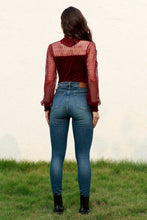 Burgundy Velvet Polka Dot Mesh Top for Women