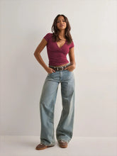 Burgundy Wrap Front Fitted T Shirt for Women