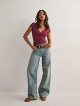 Burgundy Wrap Front Fitted T Shirt for Women Woman T Shirts