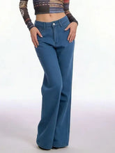 Blue wide leg denim jeans with a straight-cut silhouette and classic five-pocket design butterfly back wide leg jeans