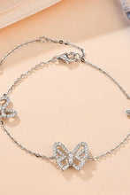 Silver-tone anklet with moissanite butterfly shape pave charms