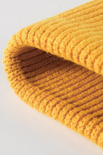 Folded ribbed knit mustard yellow cuff beanie with button detail