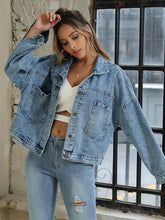 Button Down Drop Shoulder Denim Jacket Light Woman Outerwear