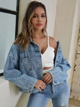 Button Down Drop Shoulder Denim Jacket Woman Outerwear