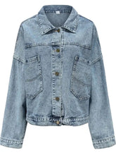 Button Down Drop Shoulder Denim Jacket Woman Outerwear