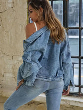 Button Down Drop Shoulder Denim Jacket Woman Outerwear