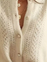 Soft off-white eyelet cardigan with openwork design and buttons