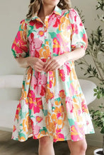 Button Down Floral Puff Sleeve Babydoll Dress Casual Dresses