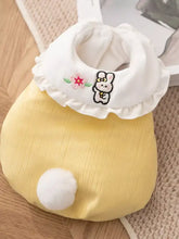 Yellow bunny pet jumpsuit back with ruffle collar, pom-pom tail