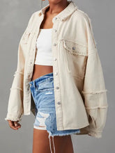 Button Down Raw Hem Denim Jacket Ivory Woman Outerwear