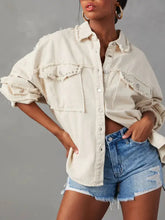 Button Down Raw Hem Denim Jacket Woman Outerwear