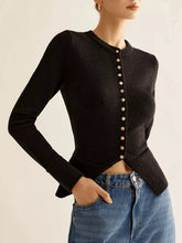 Black slim fit cardigan with long sleeves and gold buttons
