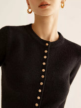 Black slim fit cardigan with gold-toned circular buttons down front