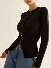Black slim fit cardigan with rose-gold buttons and fitted silhouette