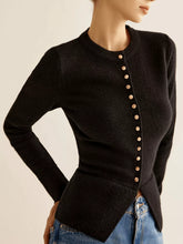Black slim fit cardigan with textured knit and gold-toned buttons