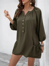 Button Front Balloon Sleeve Dress Casual Dresses