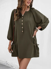 Button Front Balloon Sleeve Dress Casual Dresses