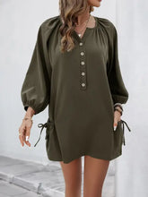 Button Front Balloon Sleeve Dress Casual Dresses