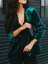 Button Up Lapel Collar Blazer Deep Teal Woman Outerwear