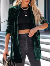 Button Up Long Sleeve Blazer with Pocket Dark Green Woman Outerwear