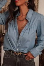 Button Up Long Sleeve Denim Top Woman Tops