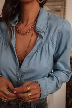 Button Up Long Sleeve Denim Top Woman Tops