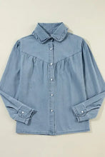Button Up Long Sleeve Denim Top Woman Tops