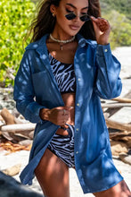 Button-Up Longline Shirt with Breast Pockets Swimwear Cover-Ups