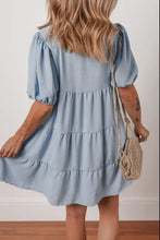 Button Up Puff Sleeve Tiered Shirt Dress Woman Casual Dress