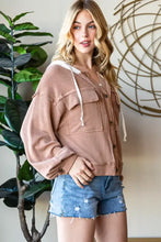 Womens Brown Striped Hooded Jacket Corduroy Button Up Outerwear Woman Outerwear