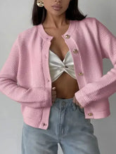 Pink texture knit cardigan with gold-toned buttons