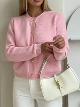 Soft pink texture knit cardigan with gold buttons, Button Up style